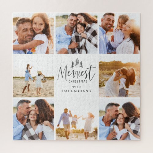 modern minimal merriest christmas multi photo gift jigsaw puzzle