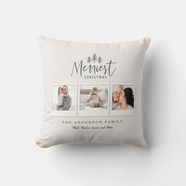 modern minimal merriest christmas throw pillow (Front)