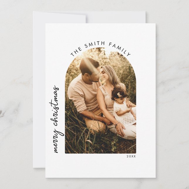 Modern Minimal Merry Christmas Arch Photo Holiday Card (Front)