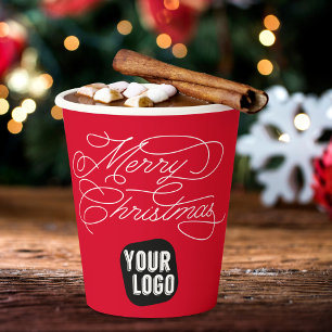 Modern Minimal Merry Christmas Personalized Logo Paper Cups