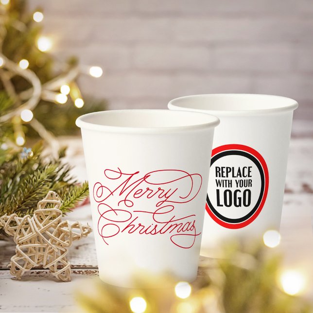 Modern Minimal Merry Christmas Personalized Logo Paper Cups (Creator Uploaded)