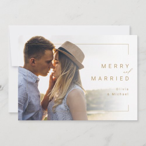 Modern Minimal Merry  Married Photo Holiday card