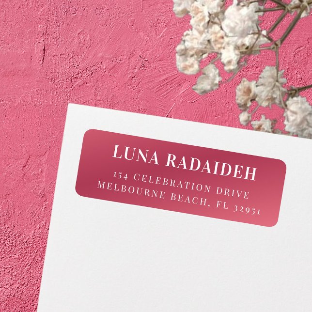 Modern minimal metallic pink return address  label (Bold and bright pink return address label! Fully customizable with your name and address.)