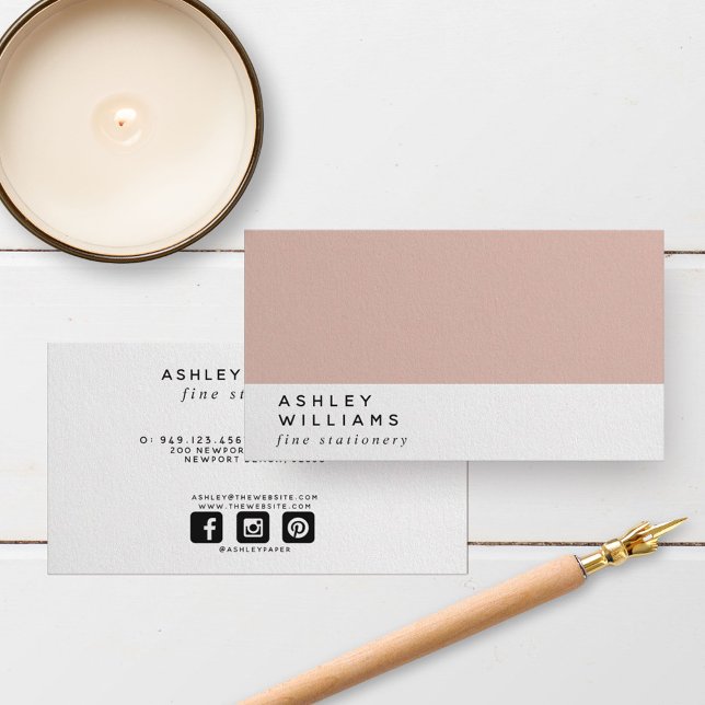 Modern Minimal Millennial Blush Pink Social Media Business Card (Creator Uploaded)