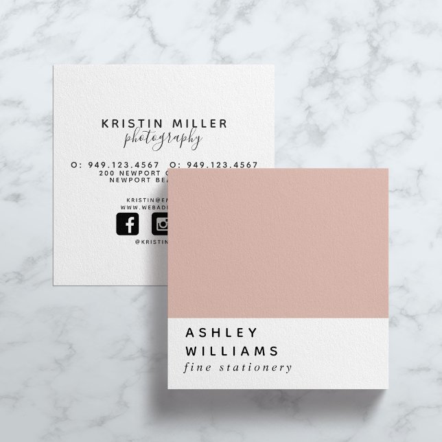 Modern Minimal Millennial Blush Pink Social Media Square Business Card (Creator Uploaded)