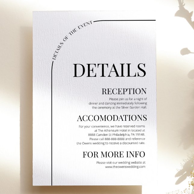 Modern Minimal Minimalist Arch Wedding Details Enclosure Card (Creator Uploaded)