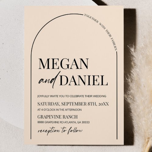 Modern Minimal Minimalist Beige Arch Wedding Invitation