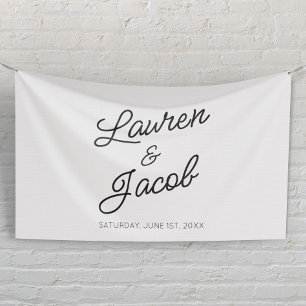 Modern Minimal Minimalist Black White Wedding Banner