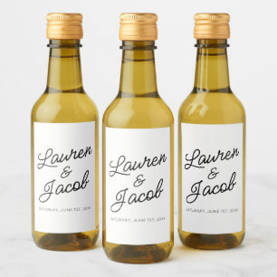 Modern Minimal Minimalist Black White Wedding Mini Wine Label