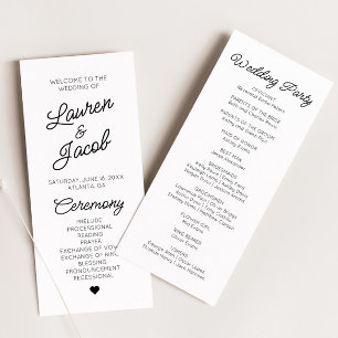 Modern Minimal Minimalist Black White Wedding Program