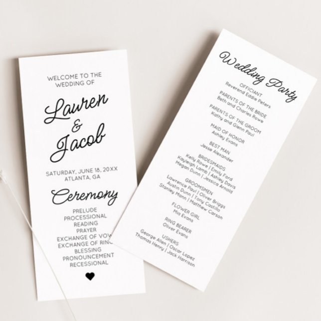 Modern Minimal Minimalist Black White Wedding Program (Creator Uploaded)