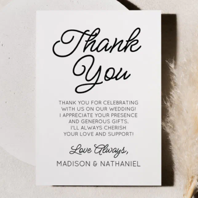 Modern Minimal Minimalist Black White Wedding Thank You Card | Zazzle