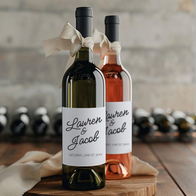 Modern Minimal Minimalist Black White Wedding Wine Label (Creator Uploaded)