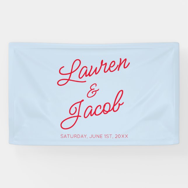 Modern Minimal Minimalist Blue and Red Wedding Banner (Horizontal)