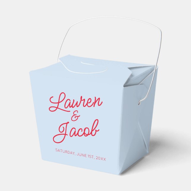 Modern Minimal Minimalist Blue and Red Wedding Favor Boxes (Front Side)