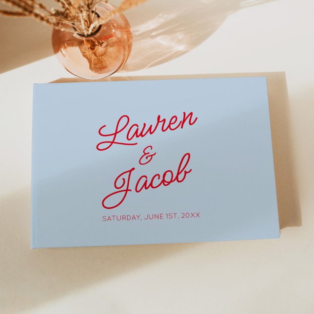 Modern Minimal Minimalist Blue and Red Wedding Guest Book (Creator Uploaded)