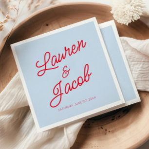 Modern Minimal Minimalist Blue and Red Wedding Napkins