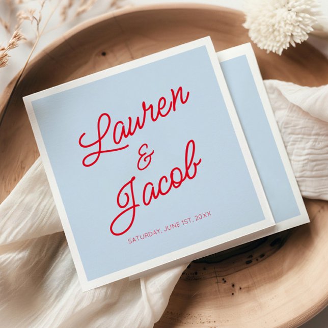 Modern Minimal Minimalist Blue and Red Wedding Napkins (Creator Uploaded)