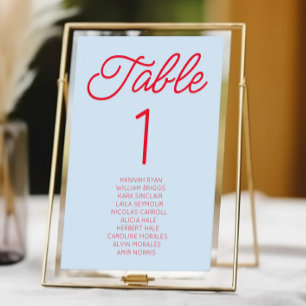 Modern Minimal Minimalist Blue and Red Wedding Table Number