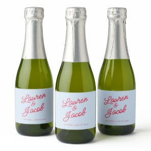 Modern Minimal Minimalist Blue Red Wedding Mini Sparkling Wine Label