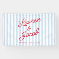Modern Minimal Minimalist Blue Stripes Red Wedding