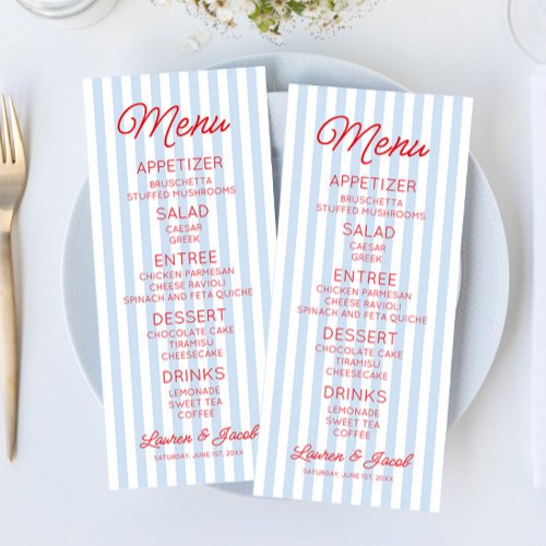 Modern Minimal Minimalist Blue Stripes Red Wedding