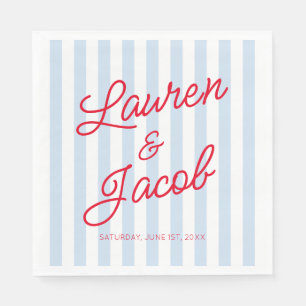 Modern Minimal Minimalist Blue Stripes Red Wedding Napkins