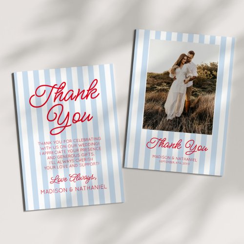 Modern Minimal Minimalist Blue Stripes Red Wedding
