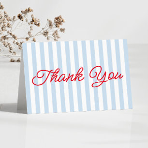 Modern Minimal Minimalist Blue Stripes Red Wedding Thank You Card