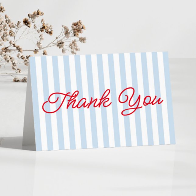 Modern Minimal Minimalist Blue Stripes Red Wedding Thank You Card (Creator Uploaded)