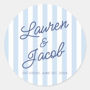 Modern Minimal Minimalist Blue Stripes Wedding Classic Round Sticker