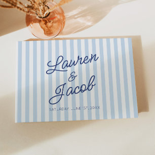 Modern Minimal Minimalist Blue Stripes Wedding Guest Book