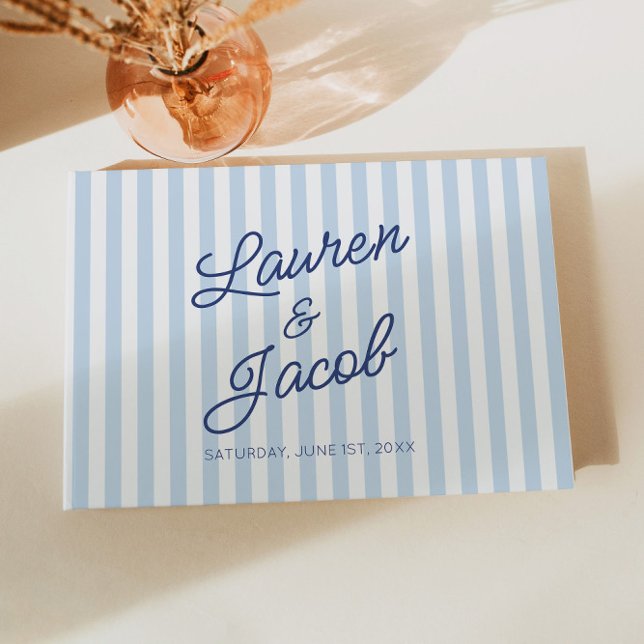 Modern Minimal Minimalist Blue Stripes Wedding Guest Book (Creator Uploaded)