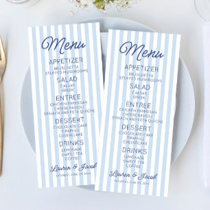 Modern Minimal Minimalist Blue Stripes Wedding Menu