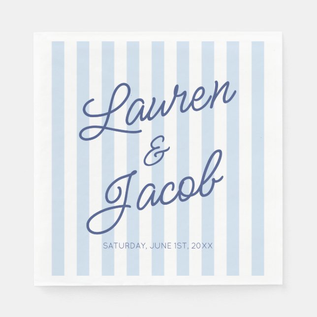 Modern Minimal Minimalist Blue Stripes Wedding Napkins (Front)