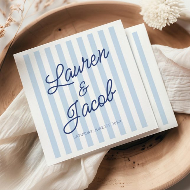 Modern Minimal Minimalist Blue Stripes Wedding Napkins (Creator Uploaded)