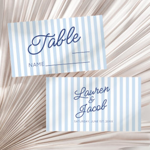 Modern Minimal Minimalist Blue Stripes Wedding Place Card