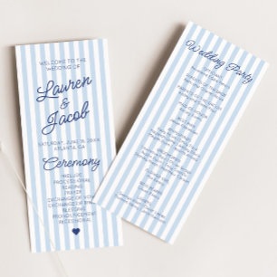 Modern Minimal Minimalist Blue Stripes Wedding Program