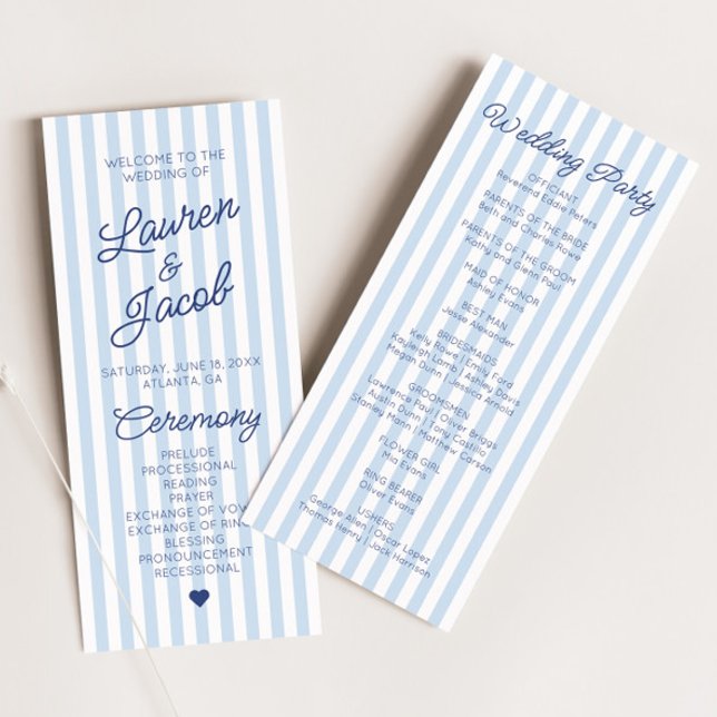 Modern Minimal Minimalist Blue Stripes Wedding Program (Creator Uploaded)