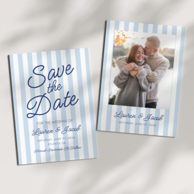Modern Minimal Minimalist Blue Stripes Wedding Save The Date (Creator Uploaded)