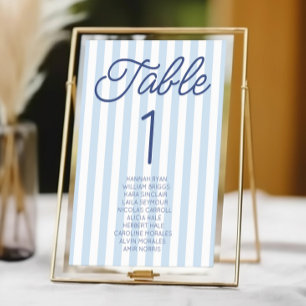 Modern Minimal Minimalist Blue Stripes Wedding Table Number