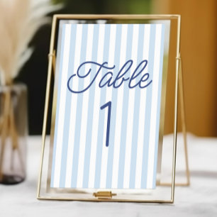 Modern Minimal Minimalist Blue Stripes Wedding Table Number