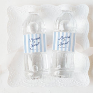 Modern Minimal Minimalist Blue Stripes Wedding Water Bottle Label
