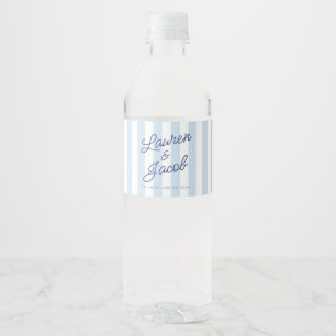 Modern Minimal Minimalist Blue Stripes Wedding Water Bottle Label