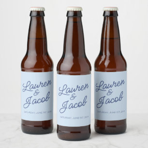 Modern Minimal Minimalist Blue Wedding Beer Bottle Label