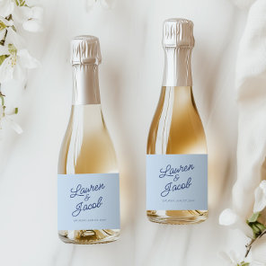 Modern Minimal Minimalist Blue Wedding Mini Sparkling Wine Label