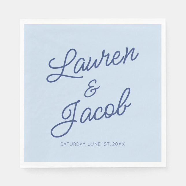 Modern Minimal Minimalist Blue Wedding Napkins (Front)