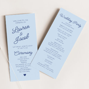 Modern Minimal Minimalist Blue Wedding Program