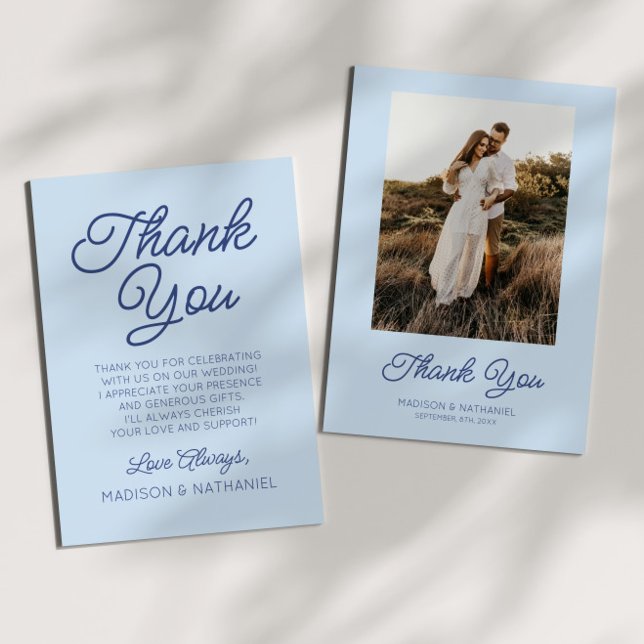 Modern Minimal Minimalist Blue Wedding Thank You Card (Creator Uploaded)