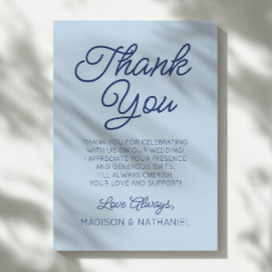 Modern Minimal Minimalist Blue Wedding Thank You Card